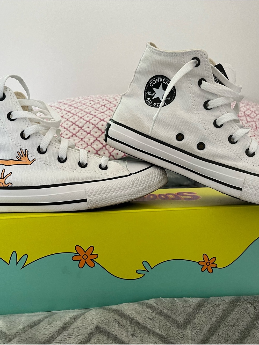 Converse White High Top Sneakers with Orange Graphic